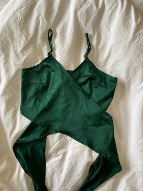 Emerald Green Satin Wrap Crop Top